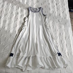 Anthropologie White and Blue Midi Dress